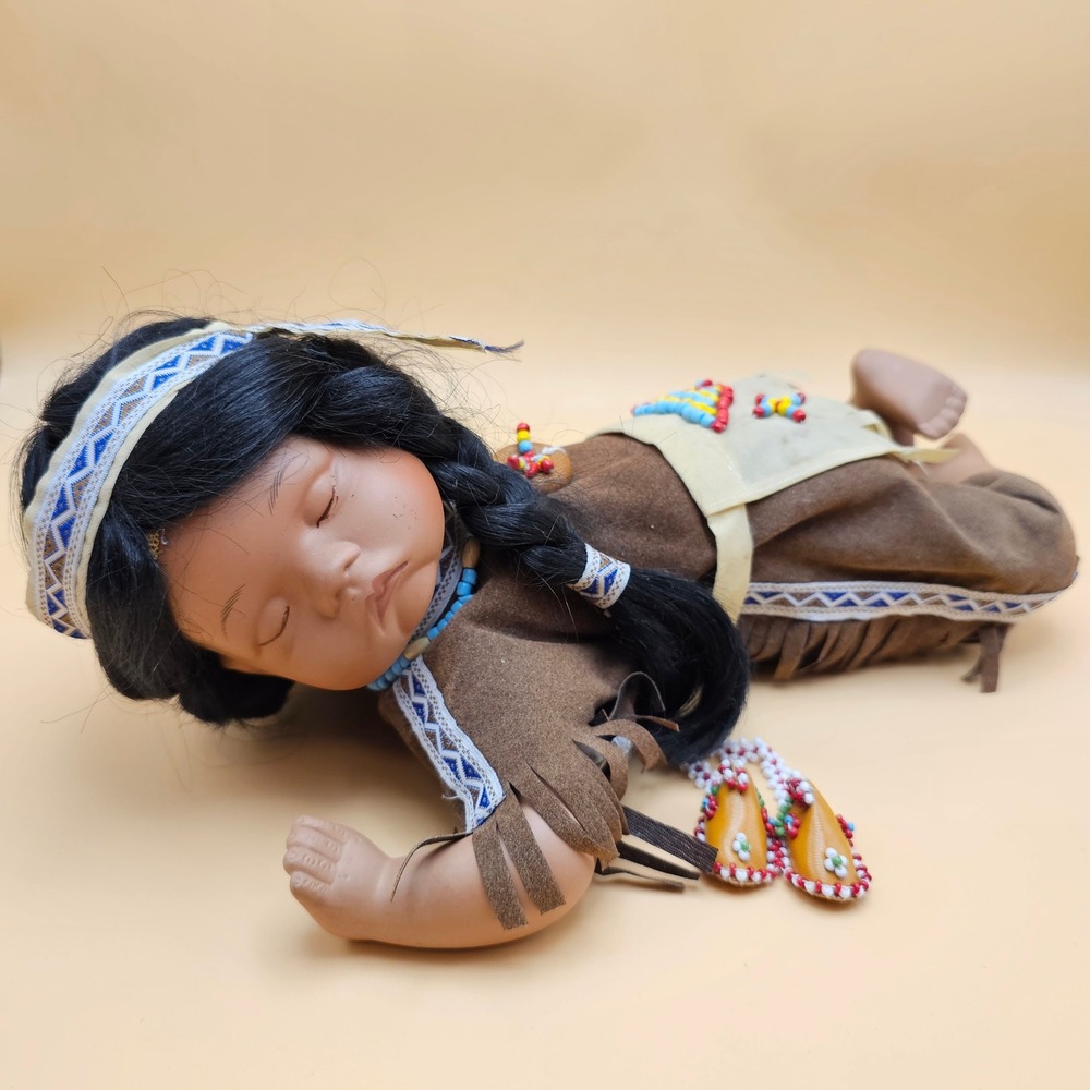 Native American Indian Porcelain Doll Beaded Sleeping Detailed Outfit Headband